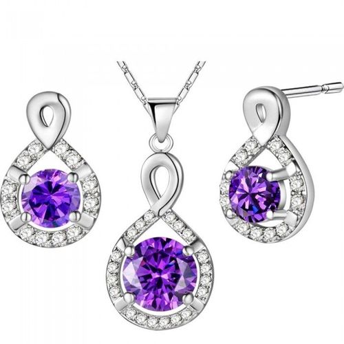 Parure Bijoux Infini Oxyde De Zirconium Argenté Femme Couleur Violet