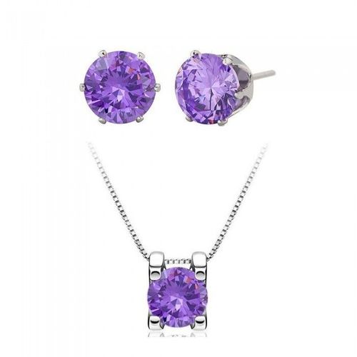Parure Bijoux Oxyde De Zirconium Argenté Femme Couleur Violet