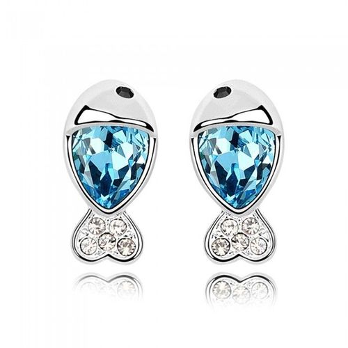 Boucles D'oreilles Poissons Strass Argentées Femme Couleur Bleu Turquoise