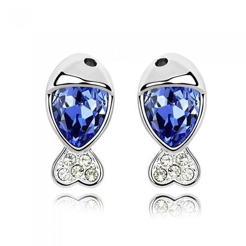 Boucles D'oreilles Poissons Strass Argentées Femme Couleur Bleu Roi
