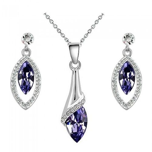 Parure Bijoux Goutte Ovale Strass Argenté Femme Couleur Violet
