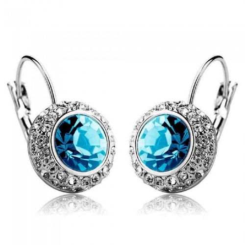 Boucles D'oreilles Dormeuse Strass Rond Argentées Femme Couleur Bleu Turquoise