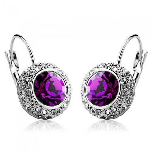 Boucles D'oreilles Dormeuse Strass Rond Argentées Femme Couleur Violet
