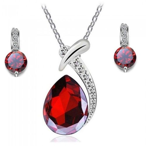 Parure Bijoux Goutte Strass Argentée Femme Couleur Orange