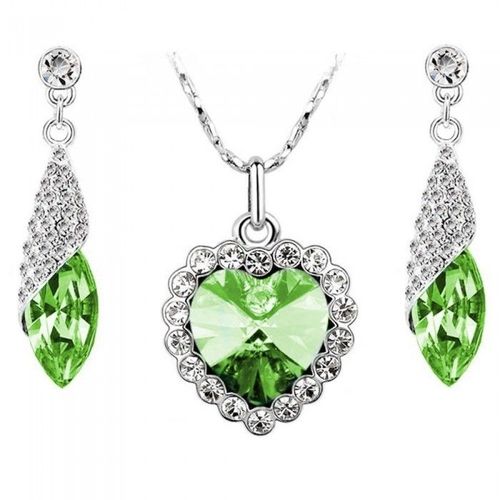 Parure Bijoux Collier Coeur De L'océan Boucles D'oreilles Goutte Ovale Argentée Femme Couleur Vert