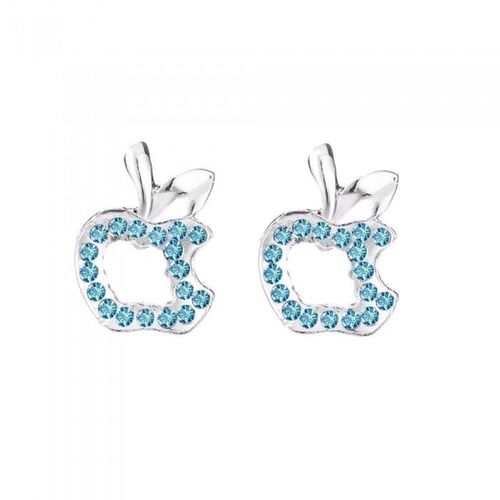 Boucles D'oreilles Pomme Croquée Strass Argentées Femme Couleur Bleu Turquoise