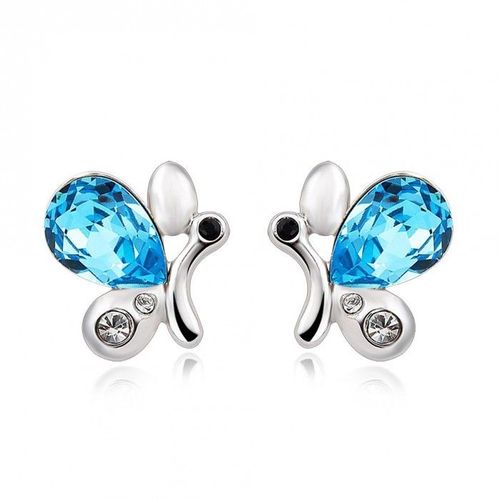 Boucles D'oreilles Papillon Aile Strass Argentées Femme Couleur Bleu Turquoise