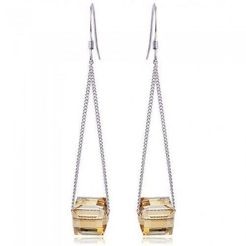 Boucles D'oreilles Cube De Strass Pendant Argentées Femme Couleur Orange