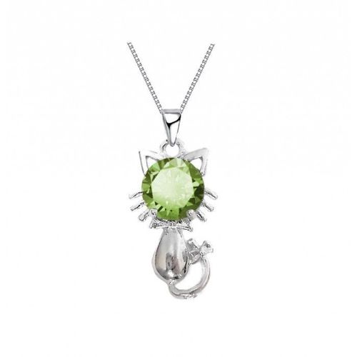 Collier Chat Petit Noeud Oxyde De Zirconium Argenté Femme Couleur Vert
