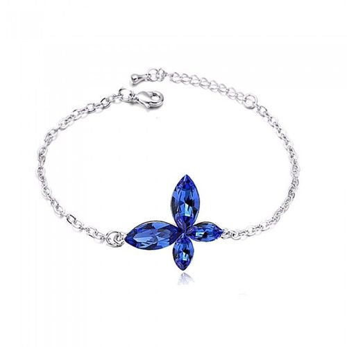 Bracelet Fleur Papillon Strass Argenté Femme Couleur Bleu Roi