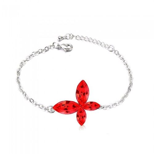 Bracelet Fleur Papillon Strass Argenté Femme Couleur Rouge