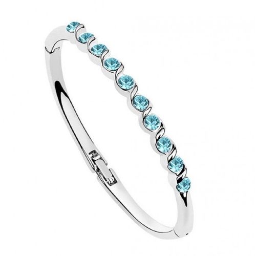 Bracelet Rigide Strass Alignés Argenté Femme Couleur Bleu Turquoise