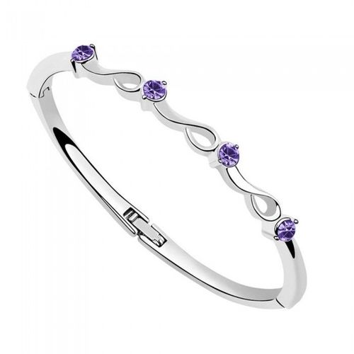 Bracelet Rigide Strass Motif Ajouré Argenté Femme Couleur Violet