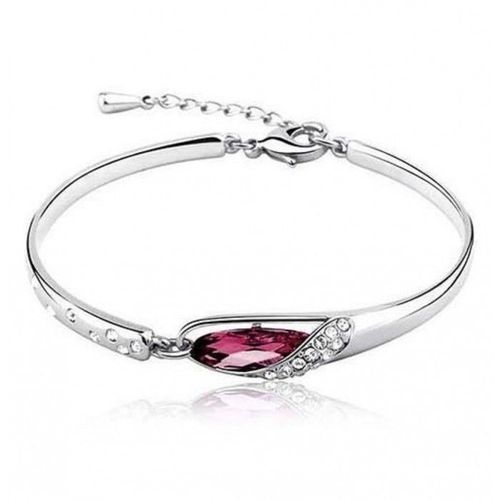 Bracelet Ovale Strass Argenté Femme Couleur Grenat