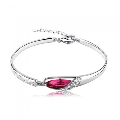 Bracelet Ovale Strass Argenté Femme Couleur Rose Fushia