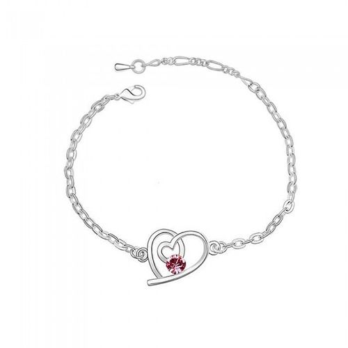Bracelet Coeur De Strass Argenté Femme Couleur Rose