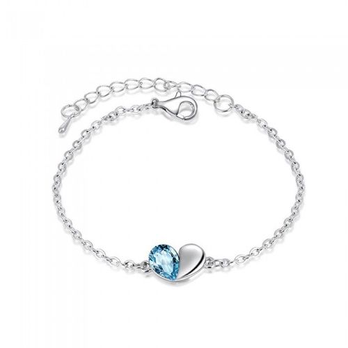 Bracelet Coeur Strass Argenté Femme Couleur Bleu Turquoise
