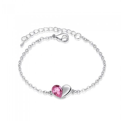 Bracelet Coeur Strass Argenté Femme Couleur Rose