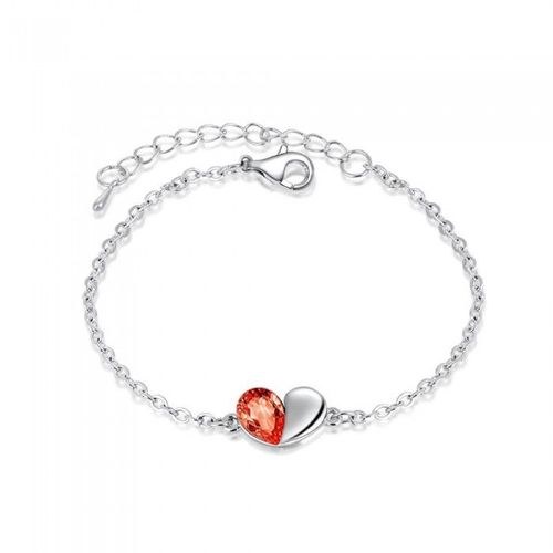 Bracelet Coeur Strass Argenté Femme Couleur Orange