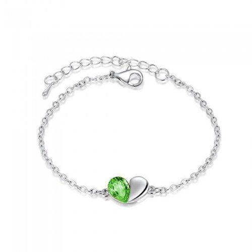 Bracelet Coeur Strass Argenté Femme Couleur Vert