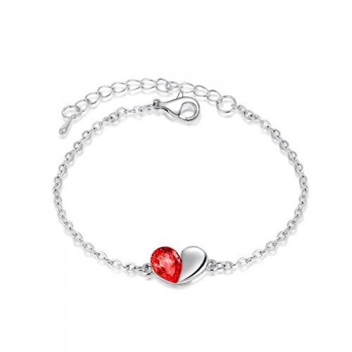 Bracelet Coeur Strass Argenté Femme Couleur Rouge