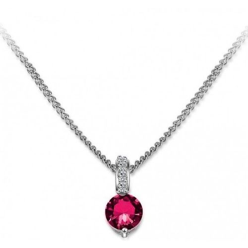 Collier Oxyde De Zirconium Pendentif Serti Argenté Femme Couleur Rose Fushia