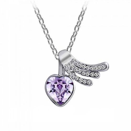 Collier Aile Coeur Strass Argenté Femme Couleur Mauve