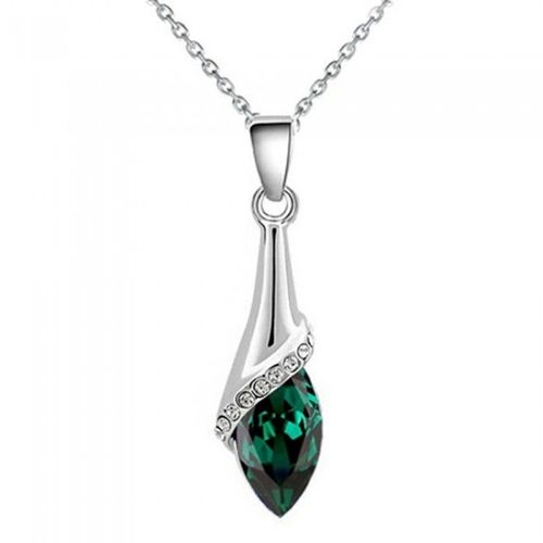 Collier Pendentif Goutte Ovale Strass Argenté Femme Couleur Vert