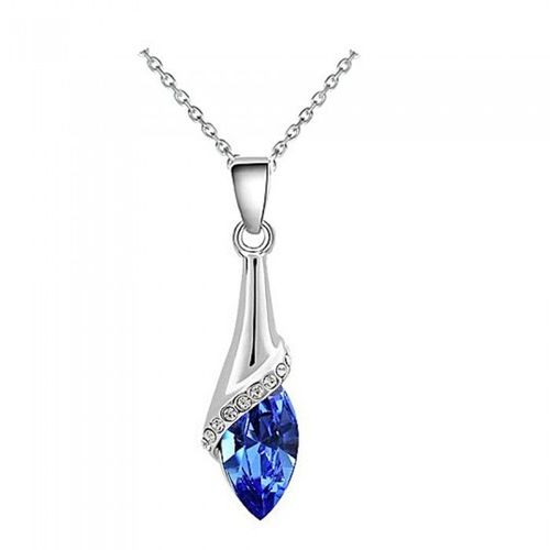 Collier Pendentif Goutte Ovale Strass Argenté Femme Couleur Bleu Roi