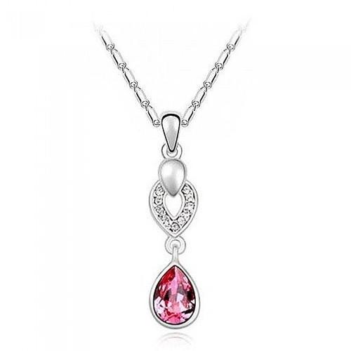 Collier Goutte Pendante Argenté Femme Couleur Rose