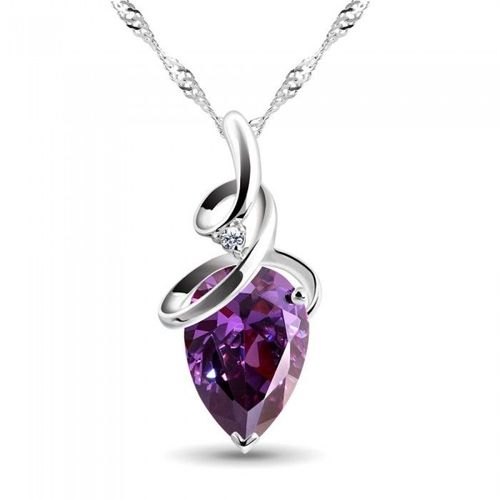 Collier Goutte Spirale Oxyde De Zirconium Argenté Femme Couleur Violet
