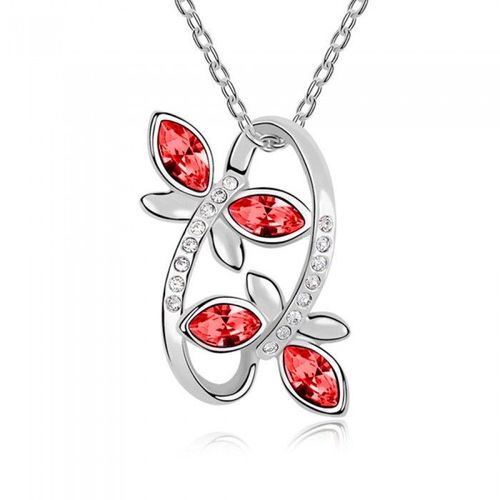 Collier 2 Papillons Cercle Strass Argenté Femme Couleur Rouge