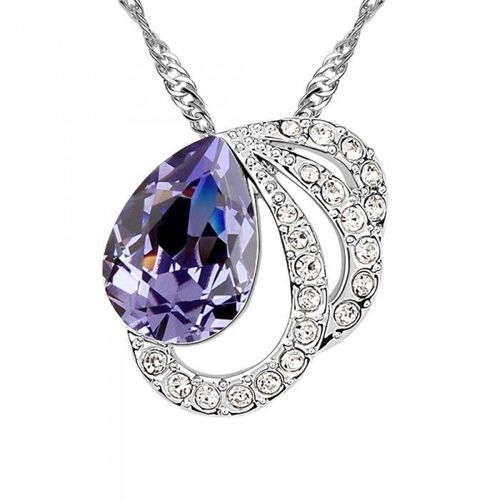 Collier Cercle Goutte Strass Argenté Femme Couleur Violet