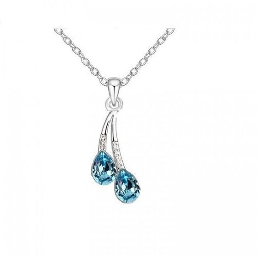 Collier 2 Gouttes Strass Argenté Femme Couleur Bleu Turquoise
