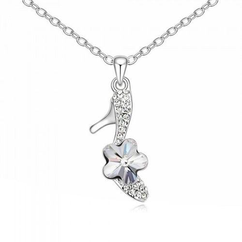 Collier Chaussure Escarpin Fleur Strass Argenté Femme Couleur Blanc