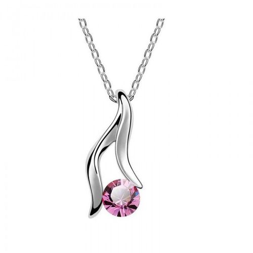 Collier Strass Pendant Argenté Femme Couleur Rose