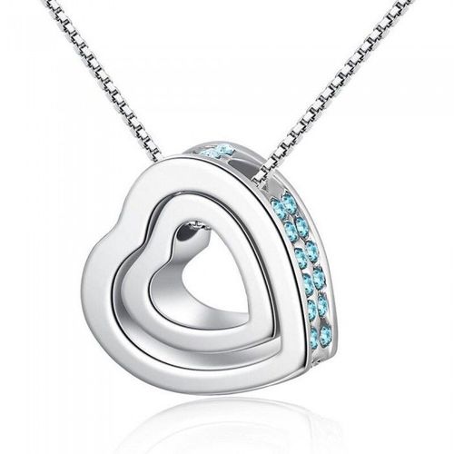Collier 2 Coeurs 2 Tailles Strass Argenté Femme Couleur Bleu Turquoise
