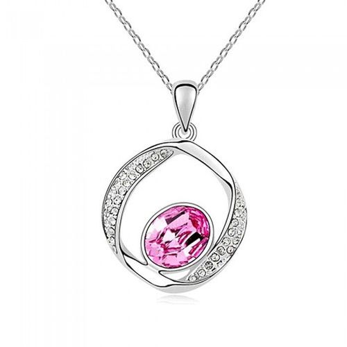 Collier Cercle Strass Argenté Femme Couleur Rose