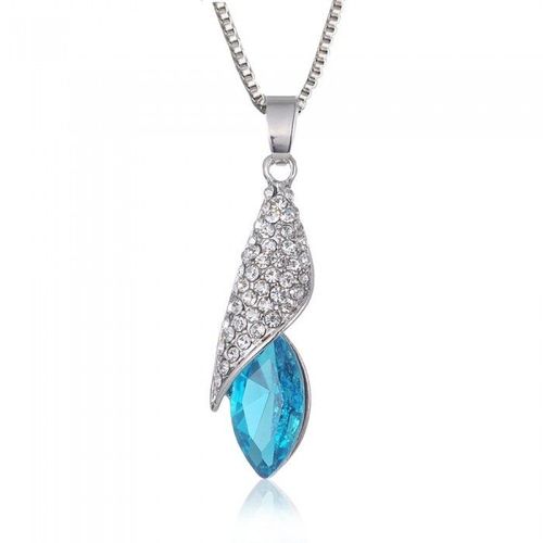 Collier Pendentif Ovale Strass Argenté Femme Couleur Bleu Turquoise