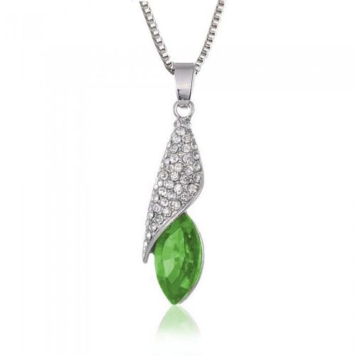 Collier Pendentif Ovale Strass Argenté Femme Couleur Vert