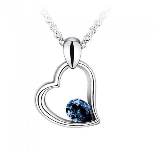 Collier Coeur Goutte Strass Argenté Femme Couleur Bleu Roi