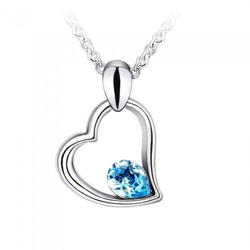 Collier Coeur Goutte Strass Argenté Femme Couleur Bleu Turquoise