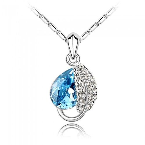 Collier Goutte D'eau Feuille Strass Argenté Femme Couleur Bleu Turquoise