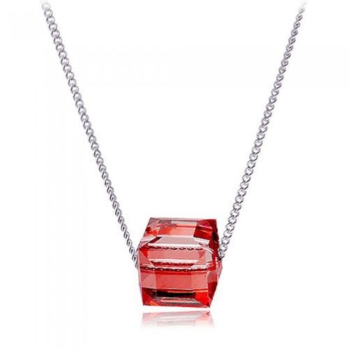 Collier Cube De Strass Argenté Femme Couleur Rouge