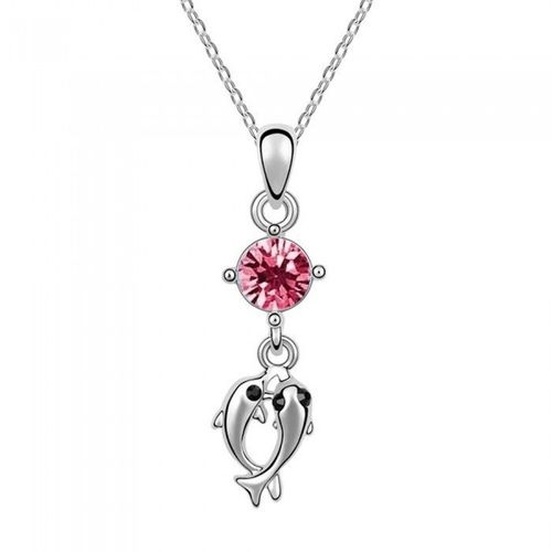 Collier Couple De 2 Dauphins Strass Argenté Femme Couleur Rose