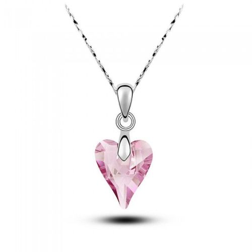 Collier Coeur Strass Argenté Femme Couleur Rose