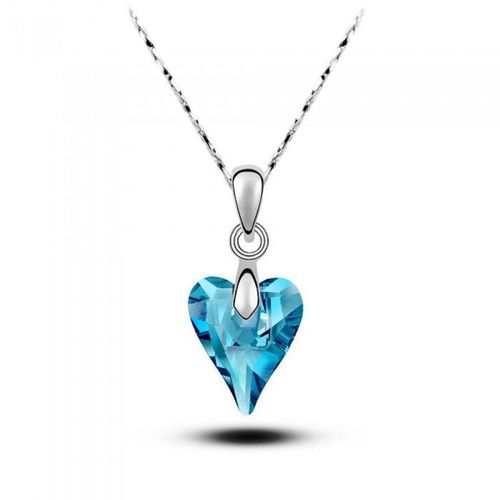 Collier Coeur Strass Argenté Femme Couleur Bleu Turquoise