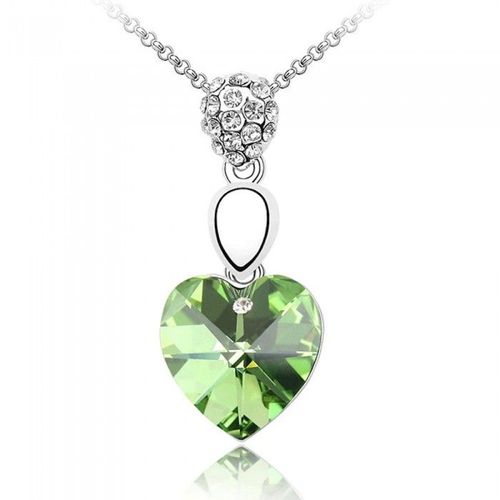 Collier Coeur Pendant Strass Argenté Femme Couleur Vert