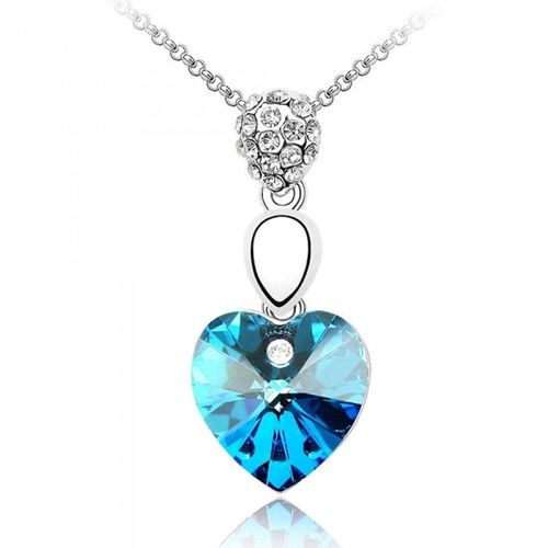 Collier Coeur Pendant Strass Argenté Femme Couleur Bleu Turquoise
