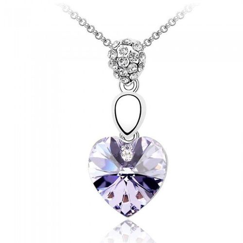 Collier Coeur Pendant Strass Argenté Femme Couleur Violet